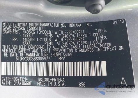 2011 Toyota Sienna Le V6 from USA, damaged, VIN 5TDKK3DC5BS005977